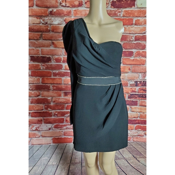 Bebe Black One Shoulder Mini Dress Sizes 4 - 12 - Picture 2 of 3